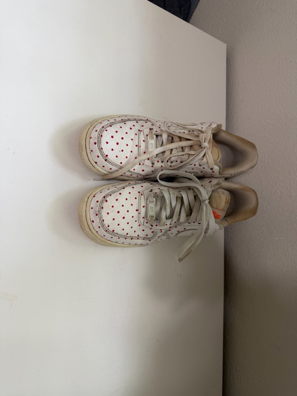 Nike White Sneakers with Red Polka Dots